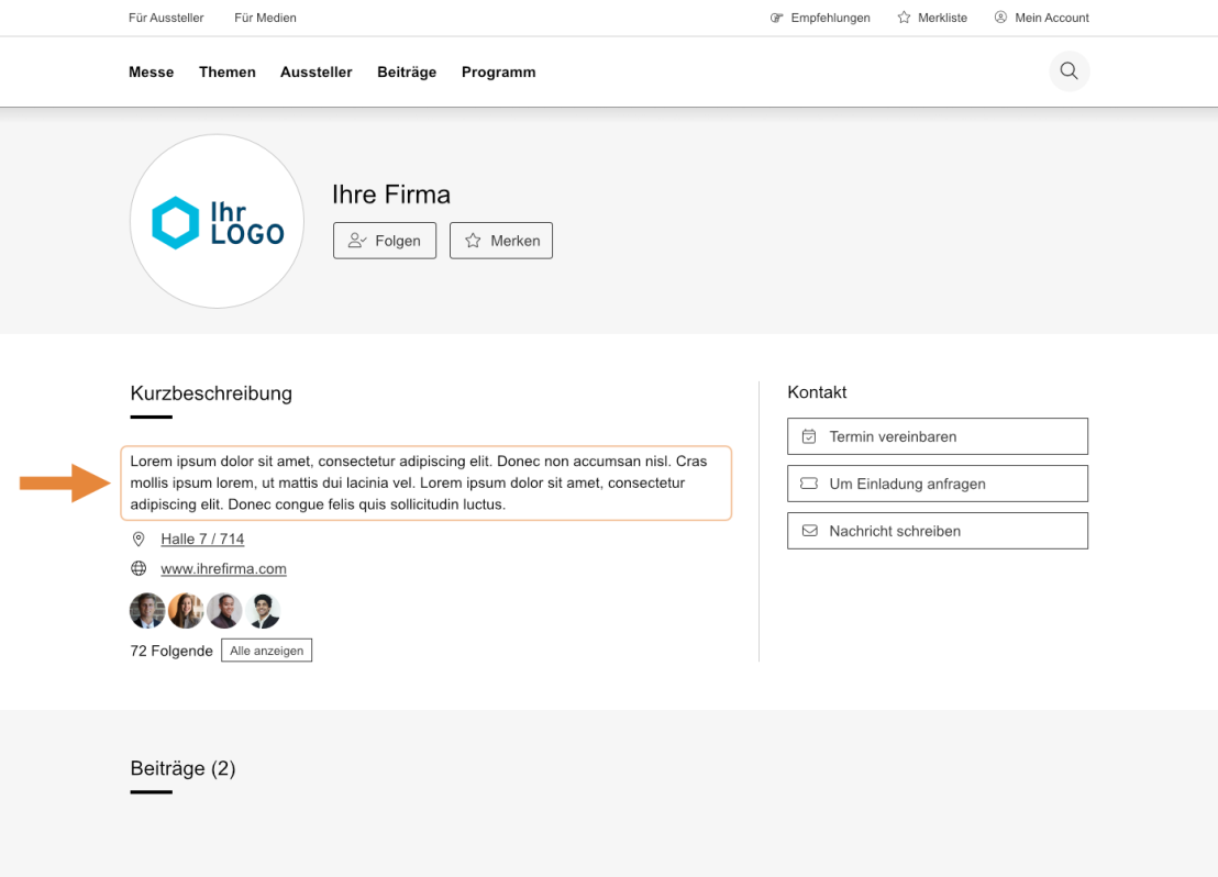 Aussteller-Profil: Kurzbeschreibung