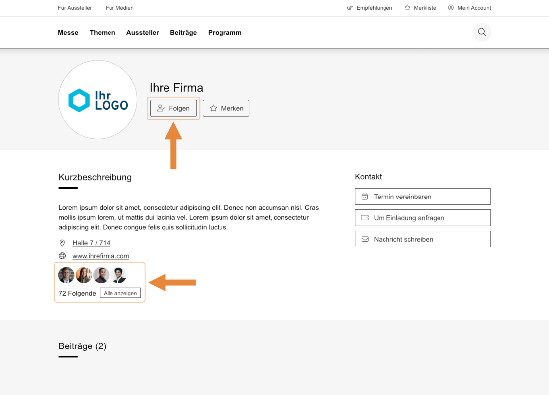Aussteller-Profil: Ihrem Profil folgen